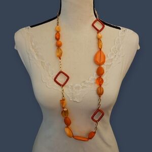 Vtg ERICA LYONS Assymetric Geometric Orange Knot Beaded Necklace